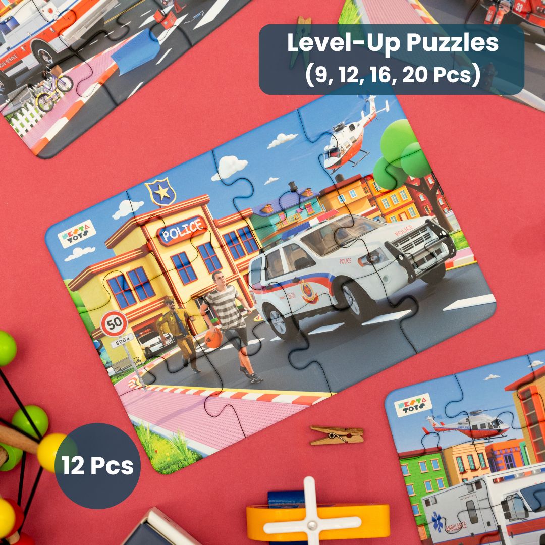 4 in 1 Jigsaw Puzzle - Emergency Vehicles (9 Pcs - 20 Pcs) - NESTA TOYS