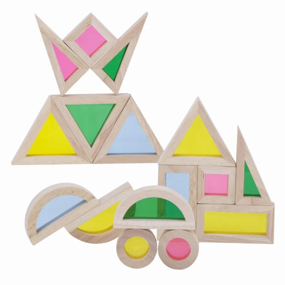 NESTA TOYS –Wooden acrylic rainbow building blocks toy for kids learning colors and shapes