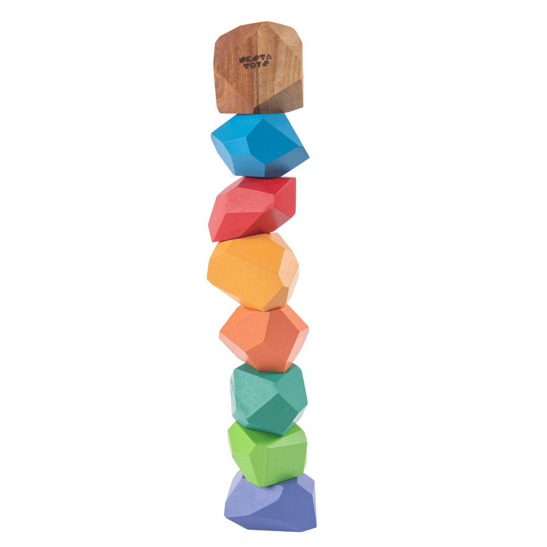 Wooden Stone Balancing Blocks | Rainbow Stacking Sensory Toy (8 Pcs) - NESTA TOYS
