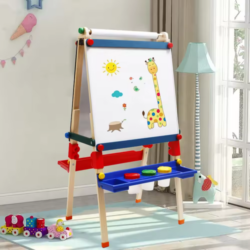 Art Easel with Adjustable Double-sided Magnetic Board, Paper Roll, Storage and Accessories