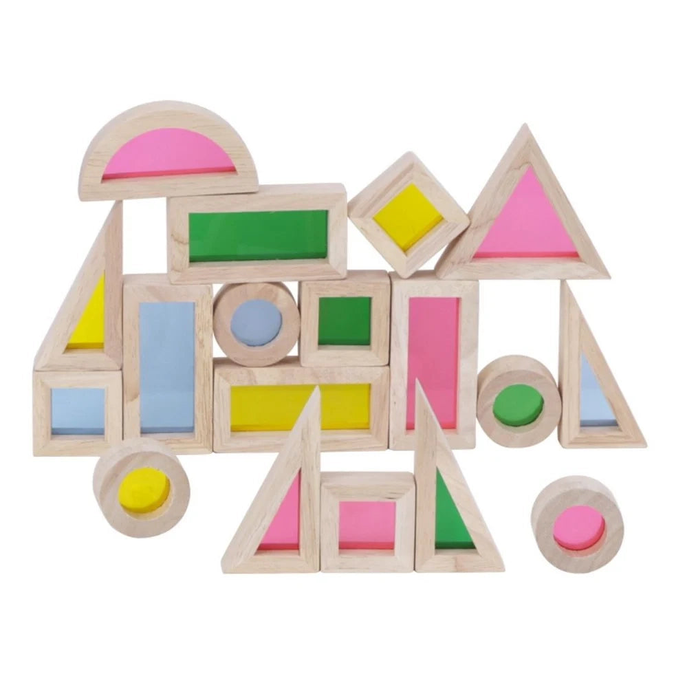 Wooden Acrylic Rainbow Building Blocks Toy (24 Pcs) - nestatoys