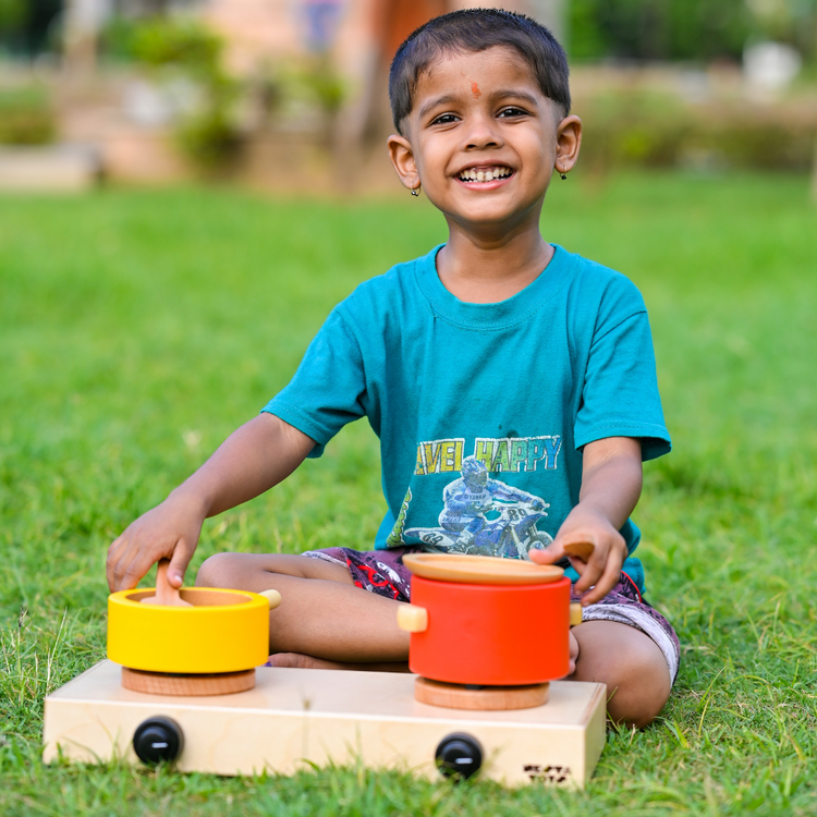 Wooden Gas Stove and Cooking Set Toy (10 Pcs) - nestatoys