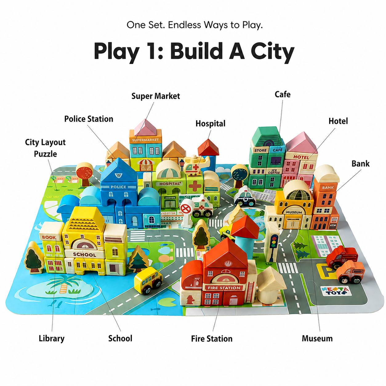 Nesta toys, 115 building blocks, wooden building blocks, montessori toys for kids, wooden blocks for babies