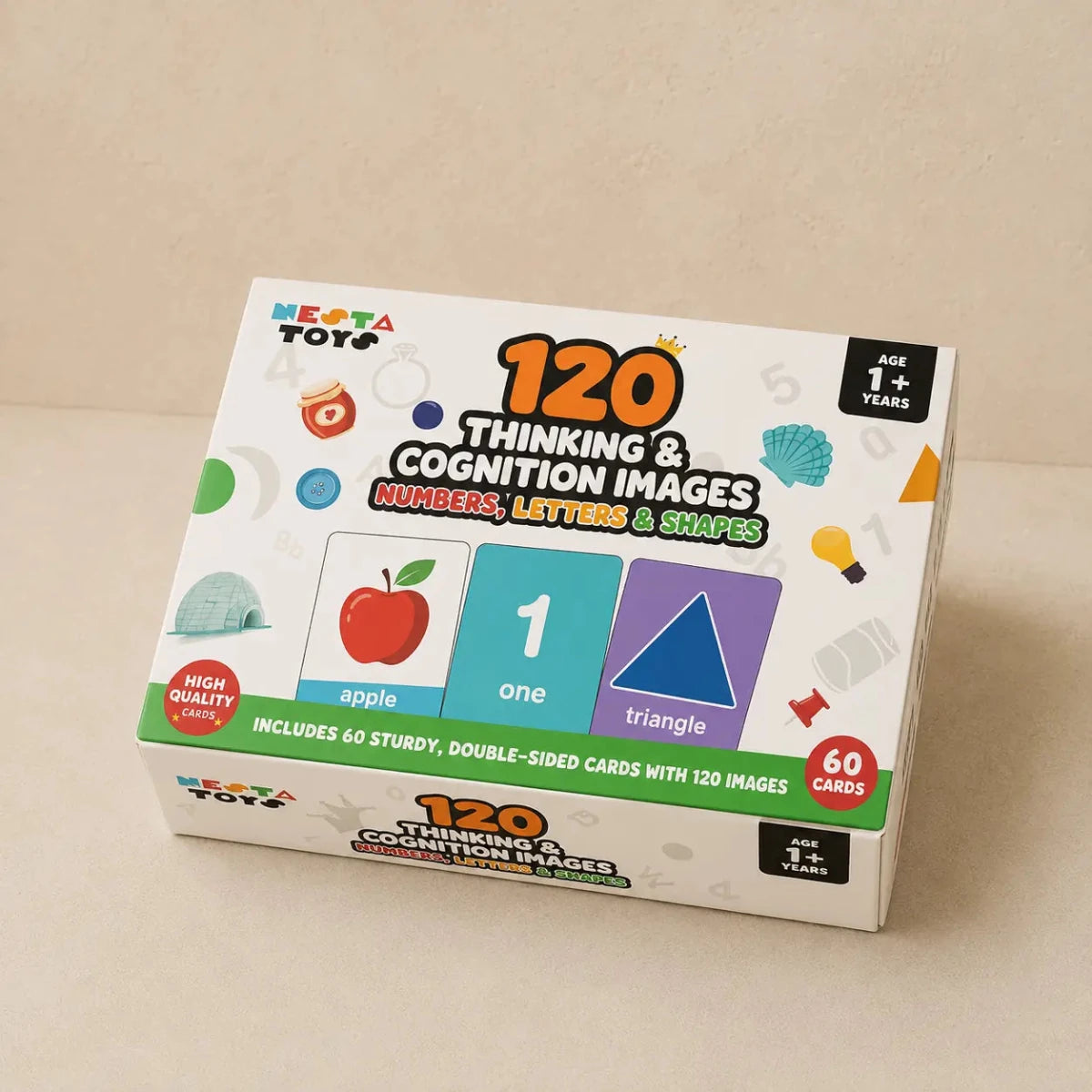 Numbers, Letters, Colors & Shapes (120 Images, 60 Cards) - NESTA TOYS