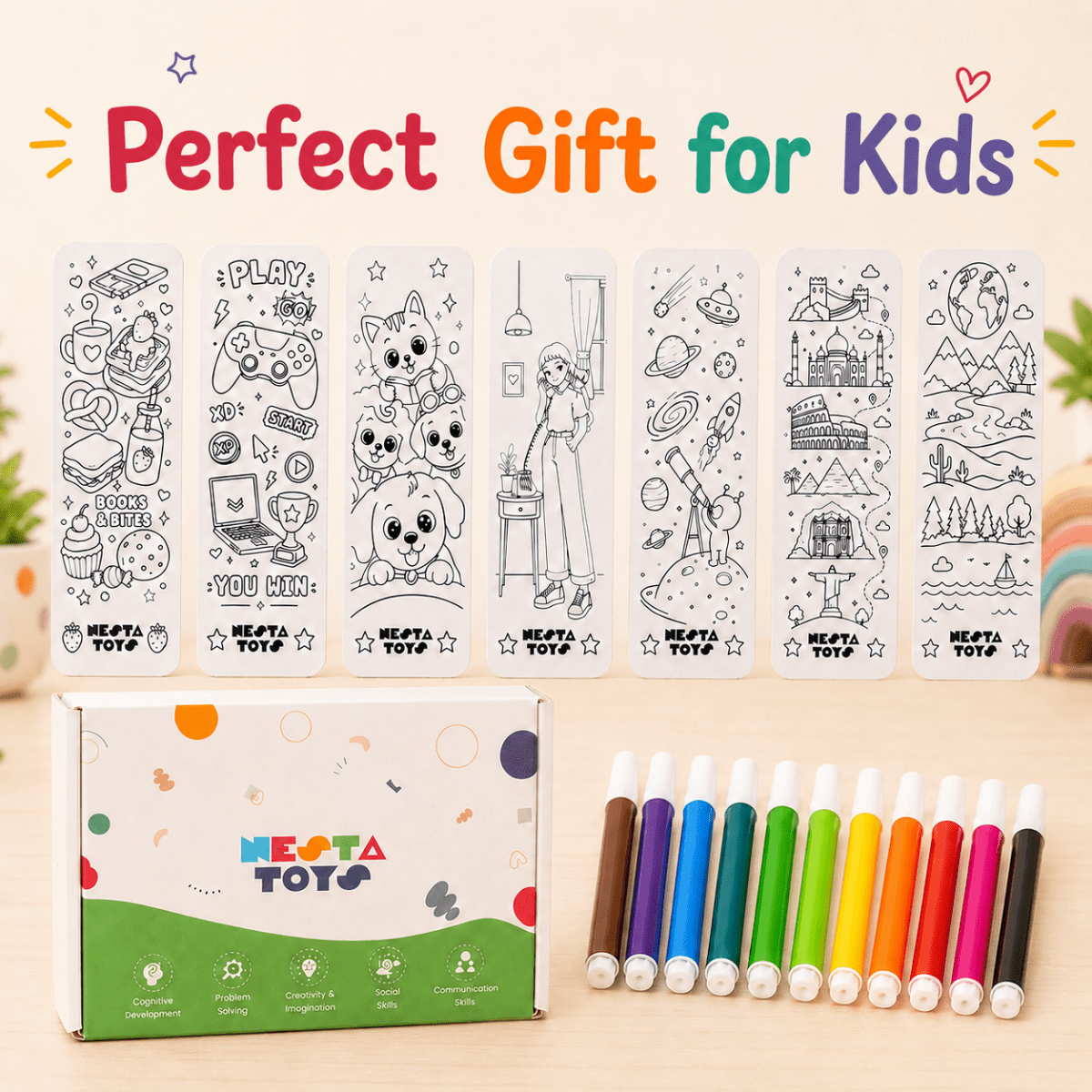 DIY Double-Sided Bookmark Kit (7 Pcs) - Art & Craft Activity for Kids - NESTA TOYS