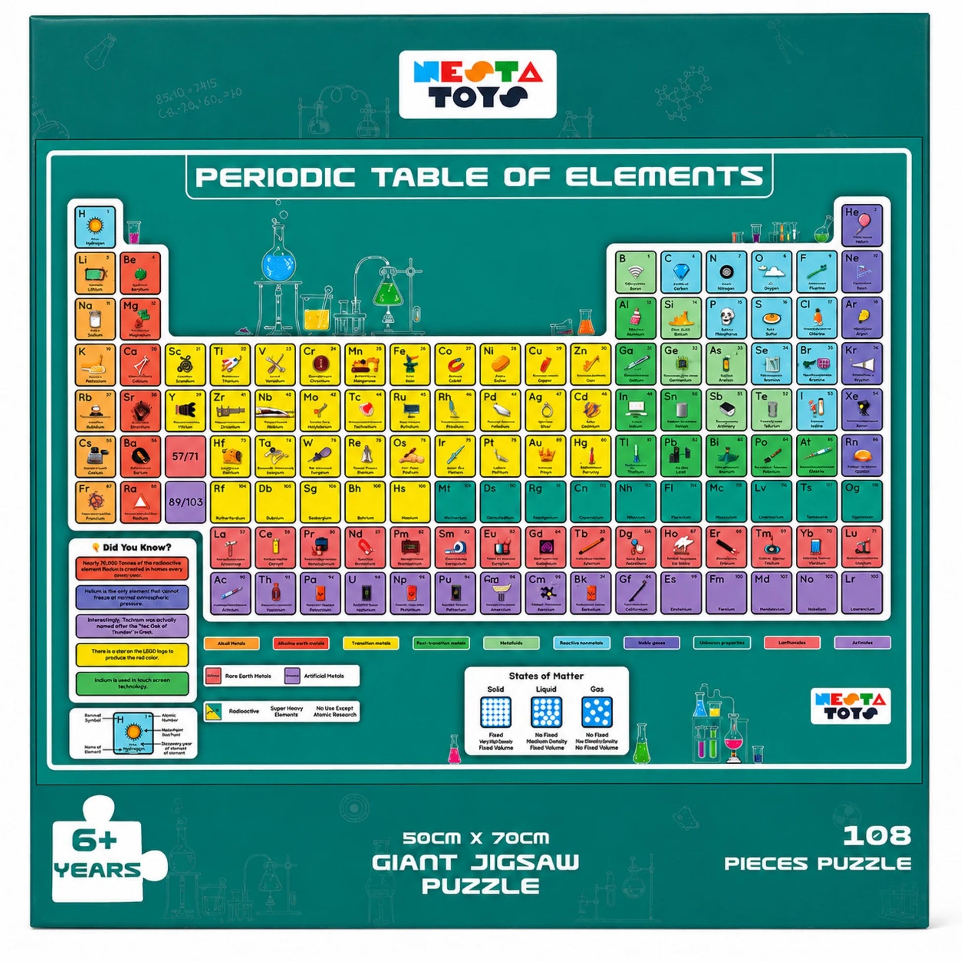 NESTA TOYS Periodic Table of Elements Jigsaw Puzzle (108 Pcs) | STEM Chemistry Learning Puzzle | Science Gift Ages 8+
