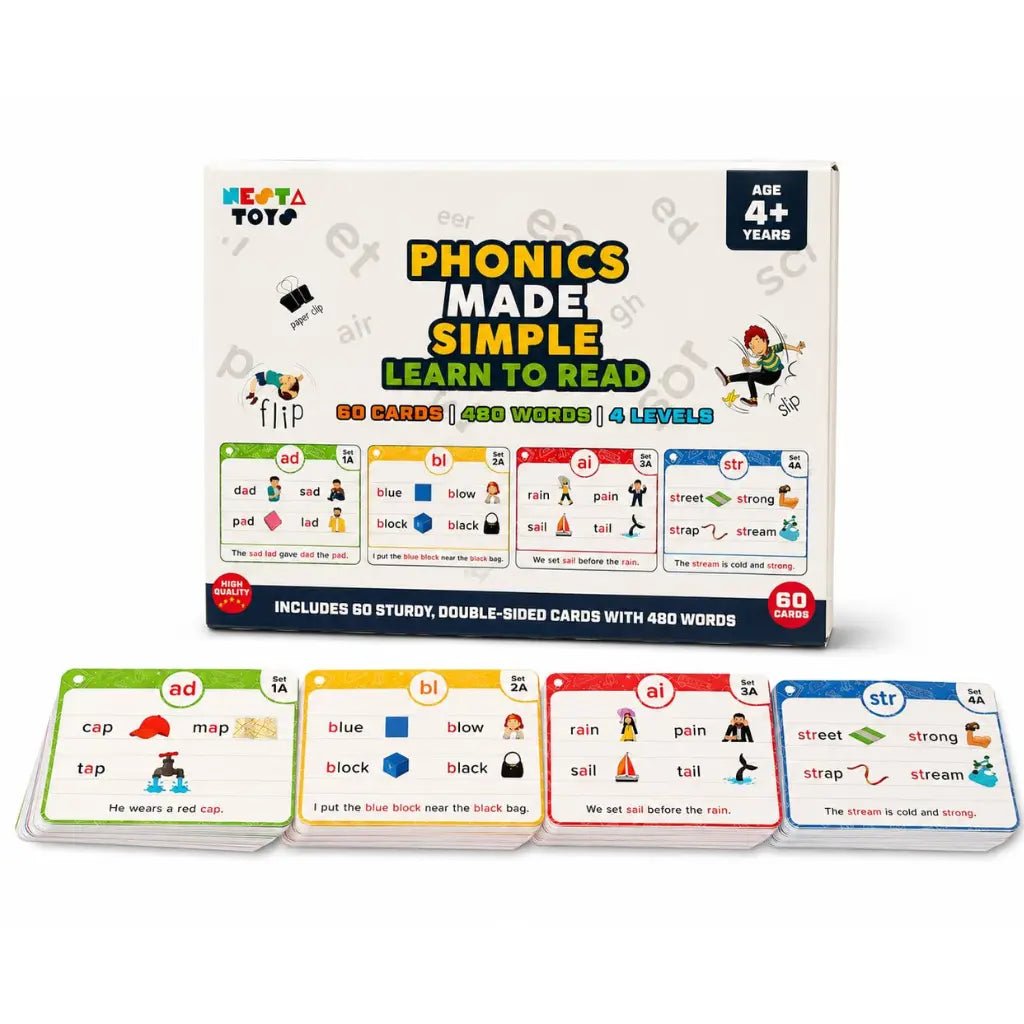 Phonics Flash Cards - Learn to Read in 20 Stages (60 cards, 490 Words) - NESTA TOYS
