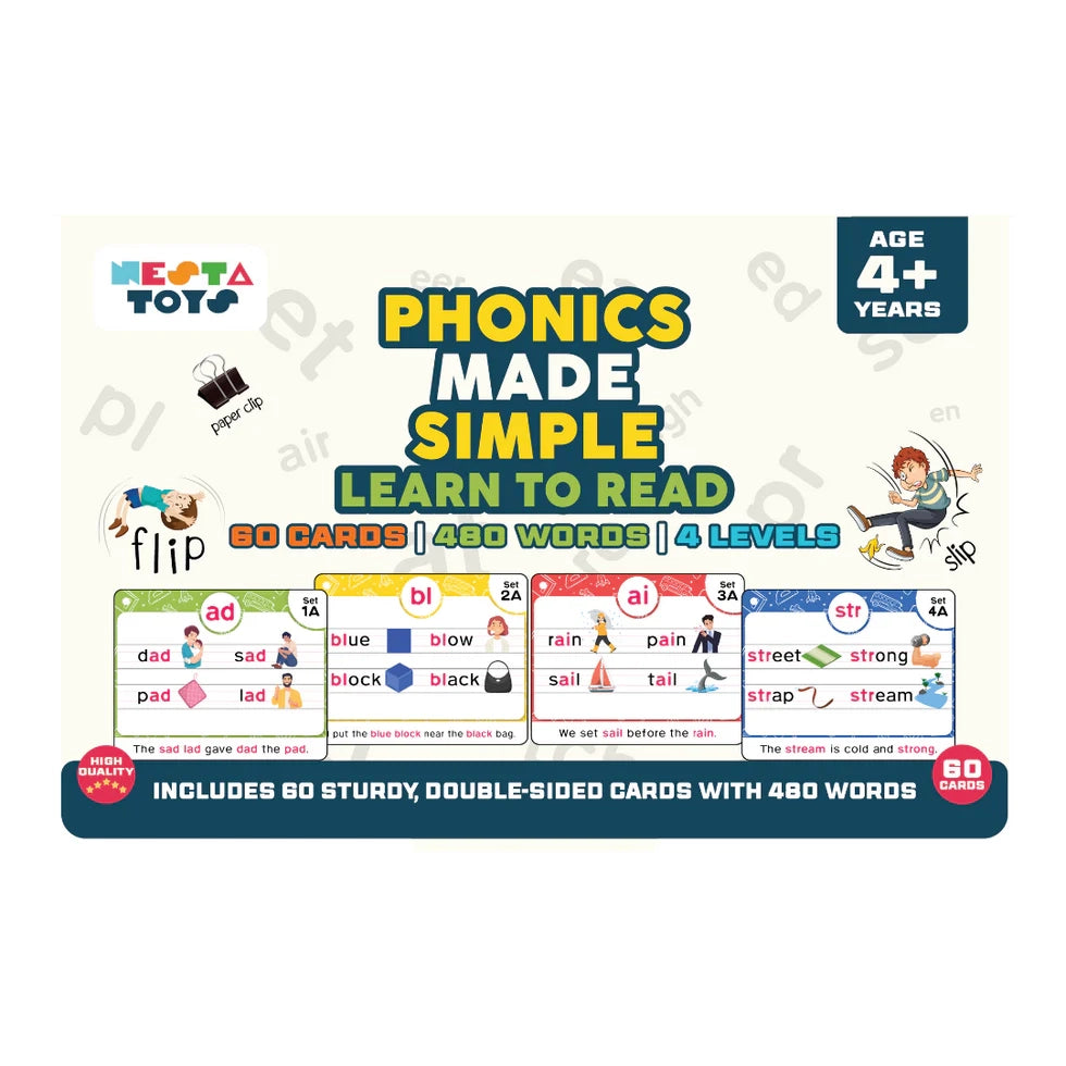 Phonics Flash Cards - Learn to Read in 20 Stages (60 cards, 490 Words) - nestatoys