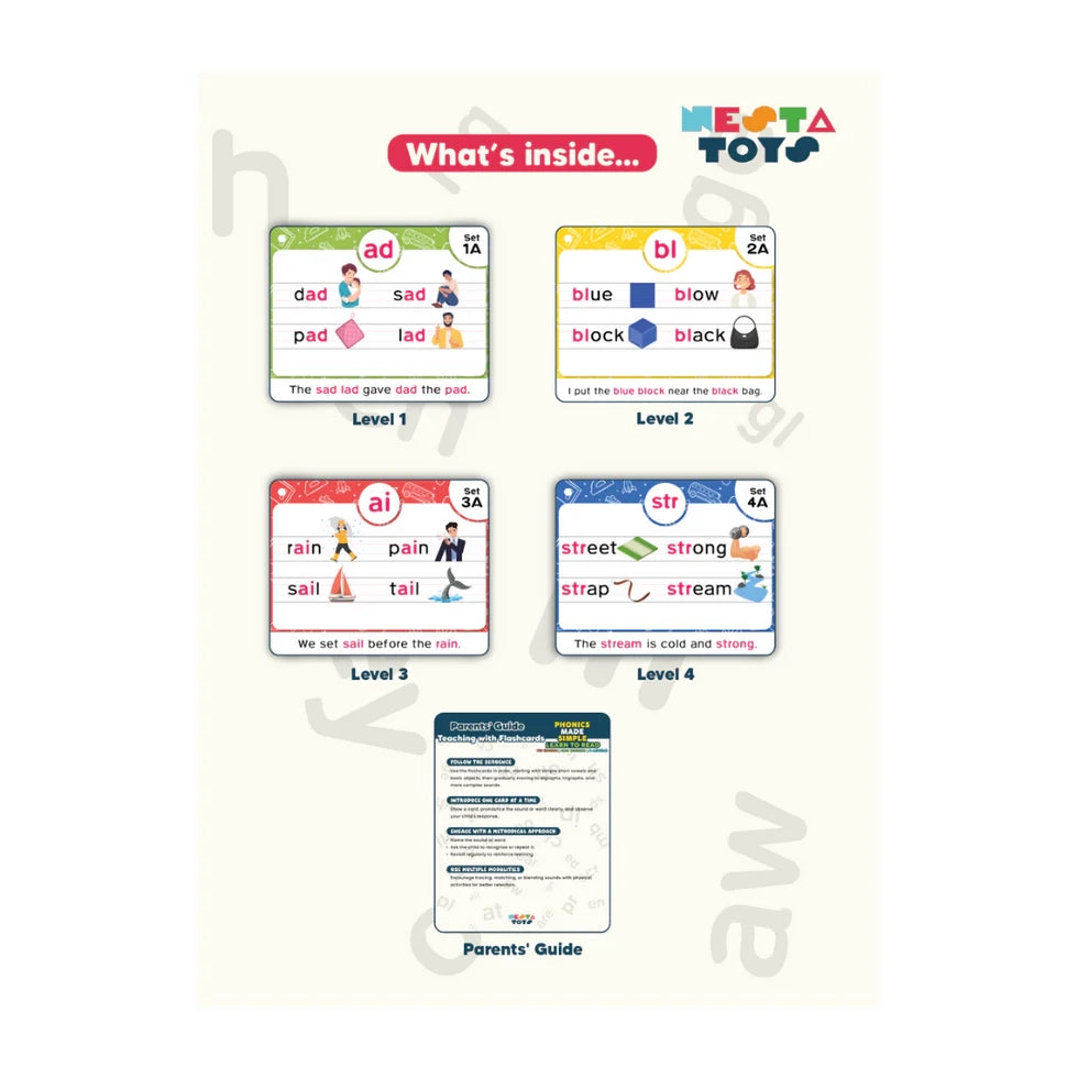Phonics Flash Cards - Learn to Read in 20 Stages (60 cards, 490 Words) - nestatoys
