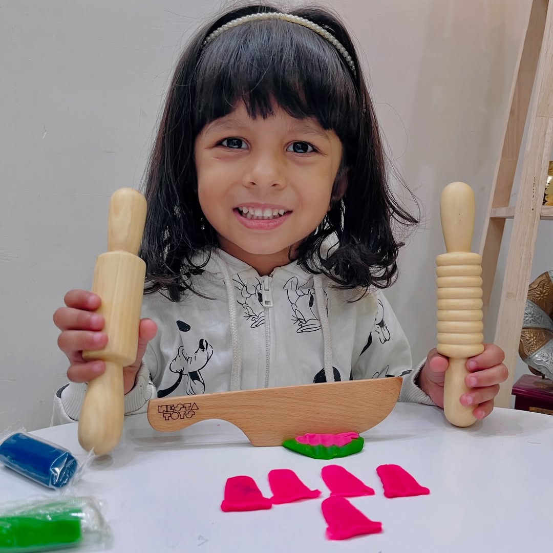 Nesta Toys, wooden Toys, toys babies, play dough, Dough Play Kit, Rolling Pins & Knife toy, Pretend Play Kitchen Toys, educational toys, Channapatna toys, toy manufacturer,