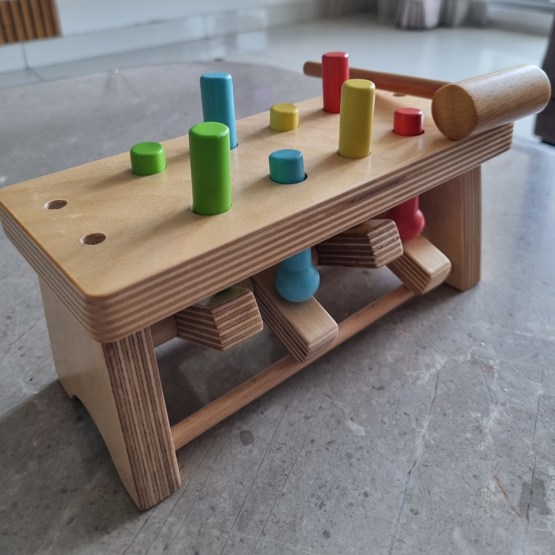 Pounding Bench Wooden Toy with Hammer, baby toys, wooden toys, montessori toys, waldorf toys, hammer for baby