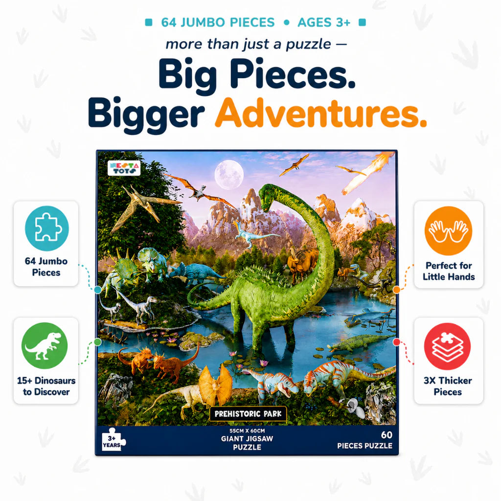 NESTA TOYS Prehistoric Park Jigsaw Puzzle (64 Jumbo Pieces) | Dinosaur Puzzle for Kids Ages 3+