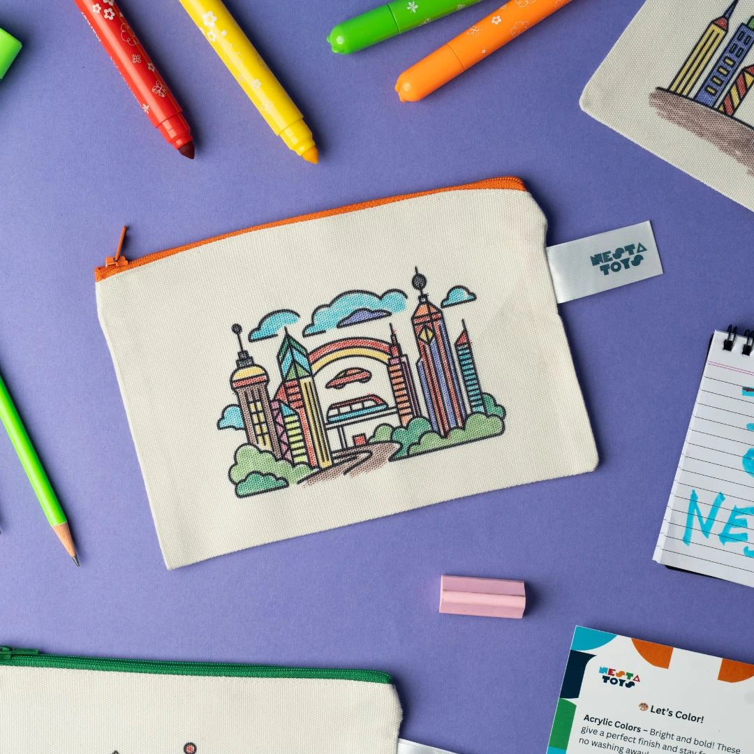 Reusable Cotton Coloring Pouch | Robots Theme | DIY Art & Craft for Kids