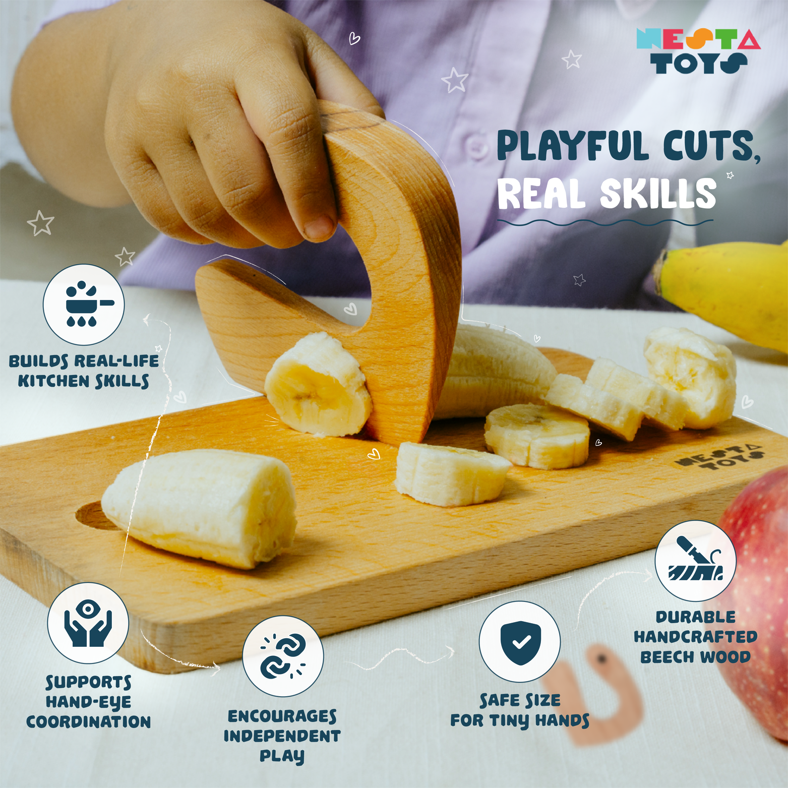 Montessori Chopping Board & Knife | Safe Cutting Tool for Kids - nestatoys