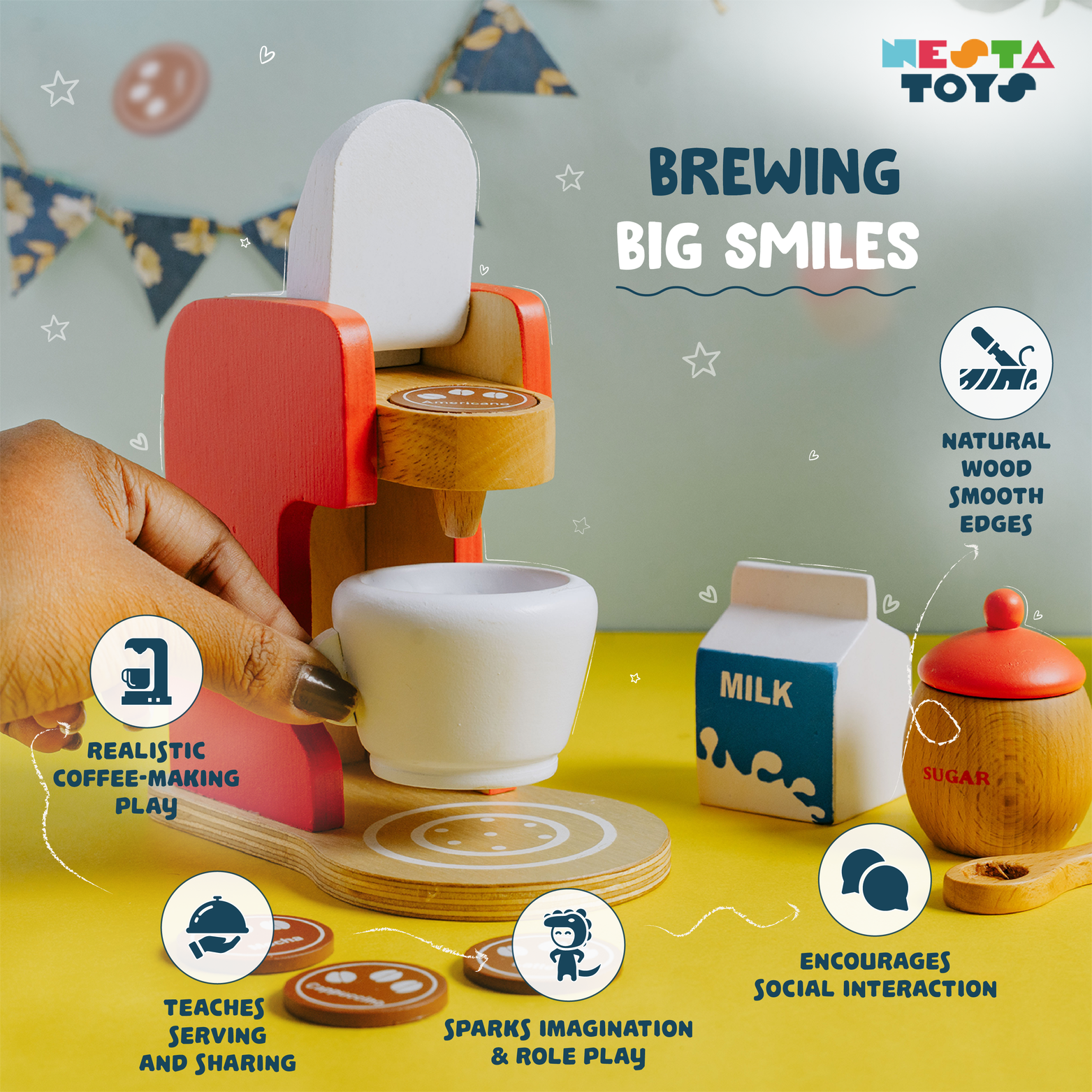Wooden Coffee Machine Toy (Red) - nestatoys