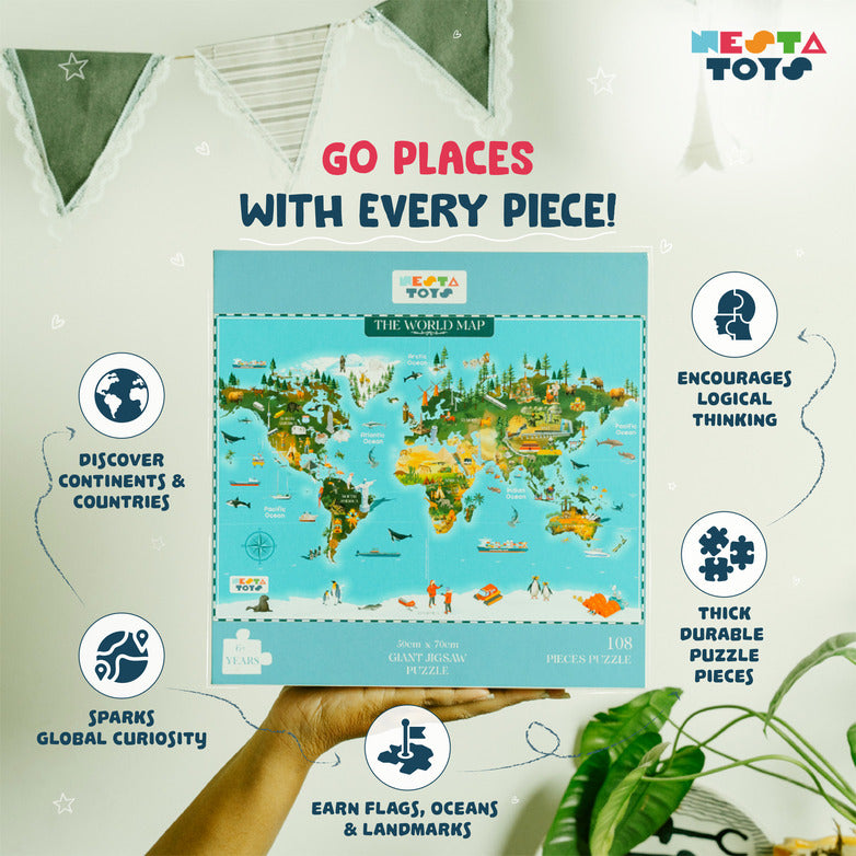 World Map Jigsaw Puzzle (108 Jumbo Pieces) - nestatoys