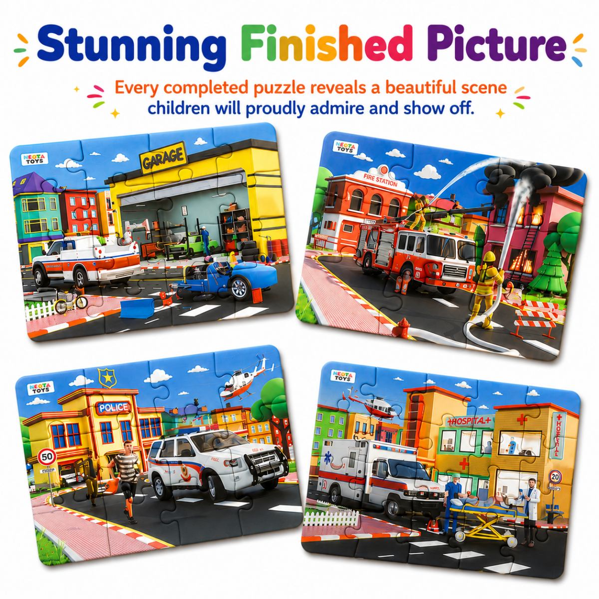 4 in 1 Jigsaw Puzzle - Emergency Vehicles (9 Pcs - 20 Pcs) - NESTA TOYS