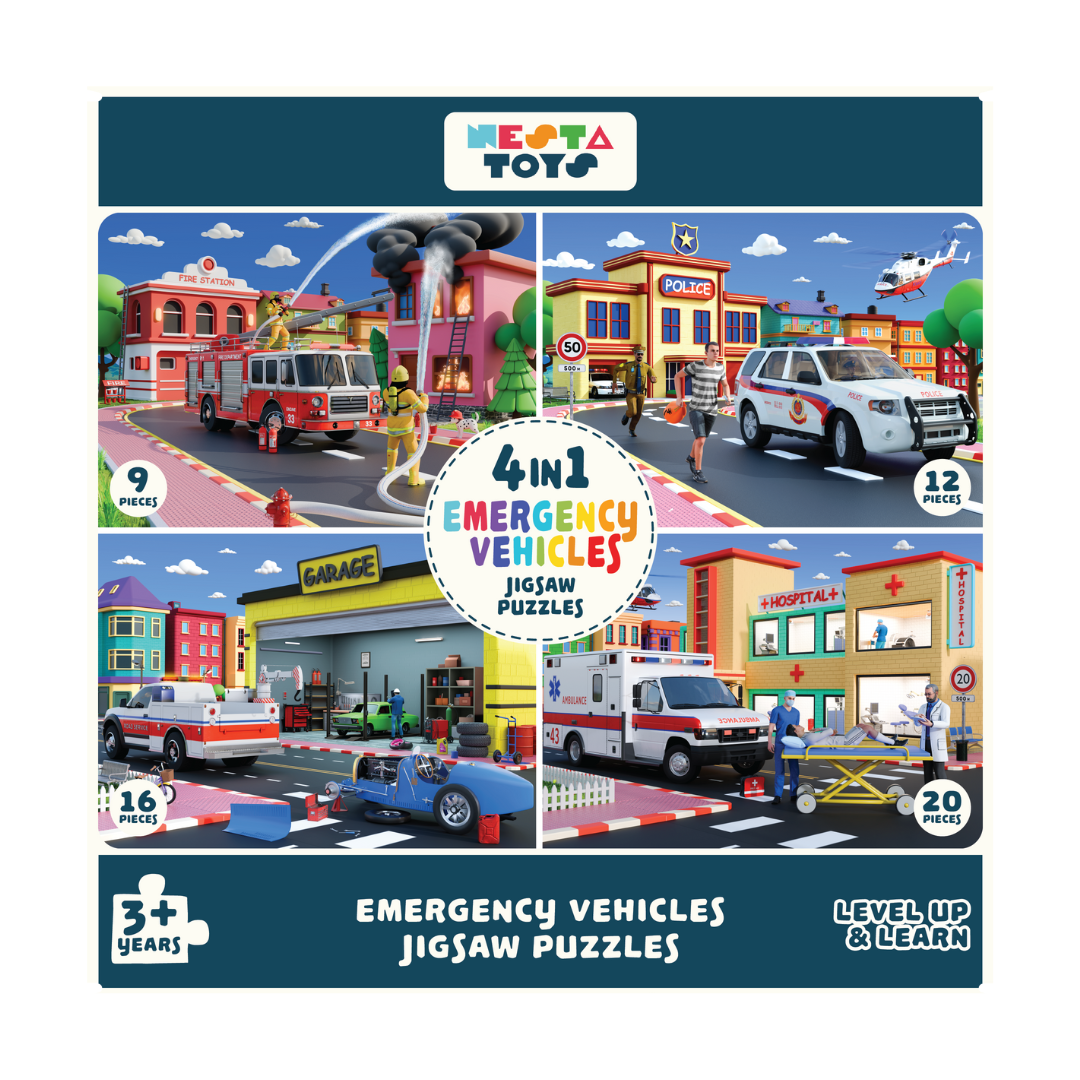 4 in 1 Jigsaw Puzzle - Emergency Vehicles (9 Pcs - 20 Pcs)