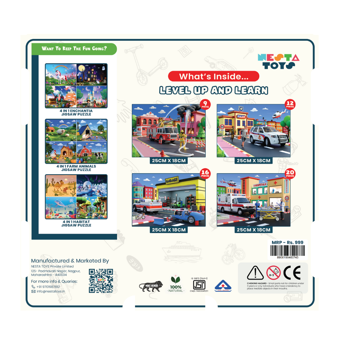 4 in 1 Jigsaw Puzzle - Emergency Vehicles (9 Pcs - 20 Pcs)