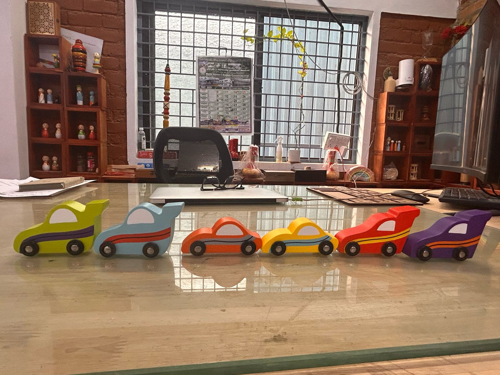 Wooden Car (3 Pcs) - Green, Orange, Purple