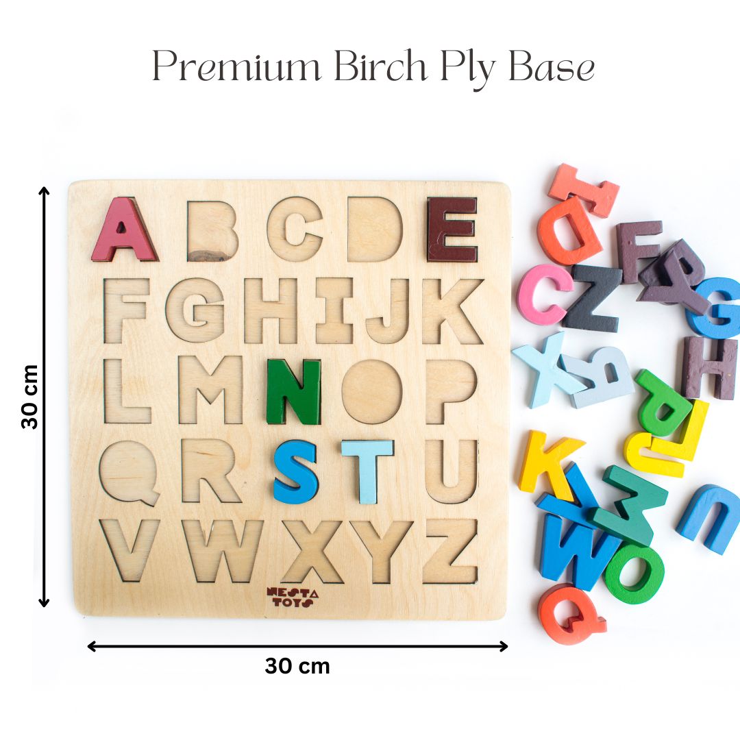 Montessori toys, Alphabet Puzzles, chunky wooden puzzle, puzzle for kids, gifts for kids, DIY activities kids, Wooden Jigsaw Puzzle Toys, ABC puzzle, phonics toy, educational puzzle, learning toys, educational toys, Channapatna toys, sawantwadi, kondapalli, made in India toys, Montessori, toy manufacturer