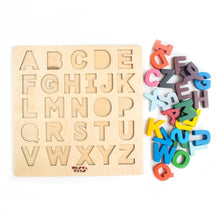 Load image into Gallery viewer, Montessori toys, Alphabet Puzzles, chunky wooden puzzle, puzzle for kids, gifts for kids, DIY activities kids, Wooden Jigsaw Puzzle Toys, ABC puzzle, phonics toy, educational puzzle, learning toys, educational toys, Channapatna toys, sawantwadi, kondapalli, made in India toys, Montessori, toy manufacturer

