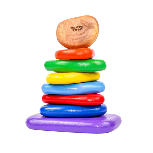 Rainbow building blocks, Wooden Balancing Pebbles,  Rainbow Stacking Sensory Toy (8 Pcs)