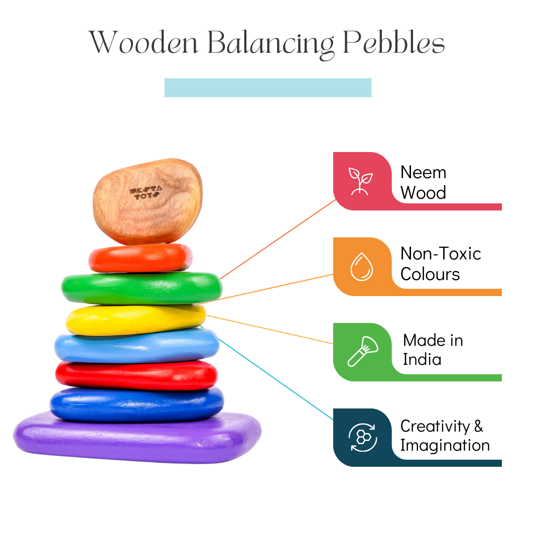 Rainbow building blocks, Wooden Balancing Pebbles,  Rainbow Stacking Sensory Toy (8 Pcs)