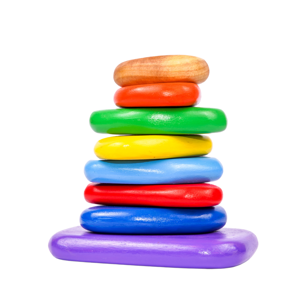 Rainbow building blocks, Wooden Balancing Pebbles,  Rainbow Stacking Sensory Toy (8 Pcs)