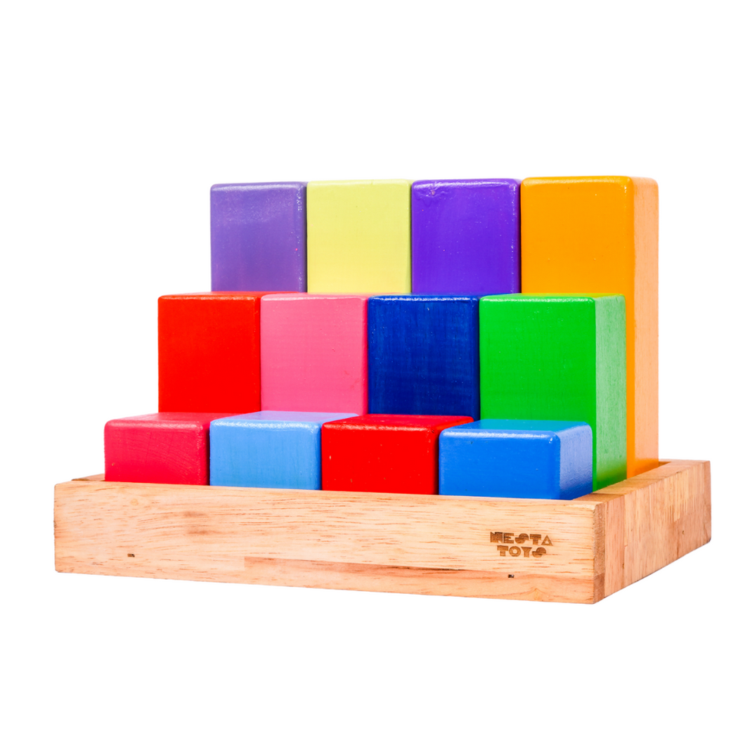 Wooden Building Blocks with Tray, Rainbow Math Rod Toy, nesta toys, building blocks