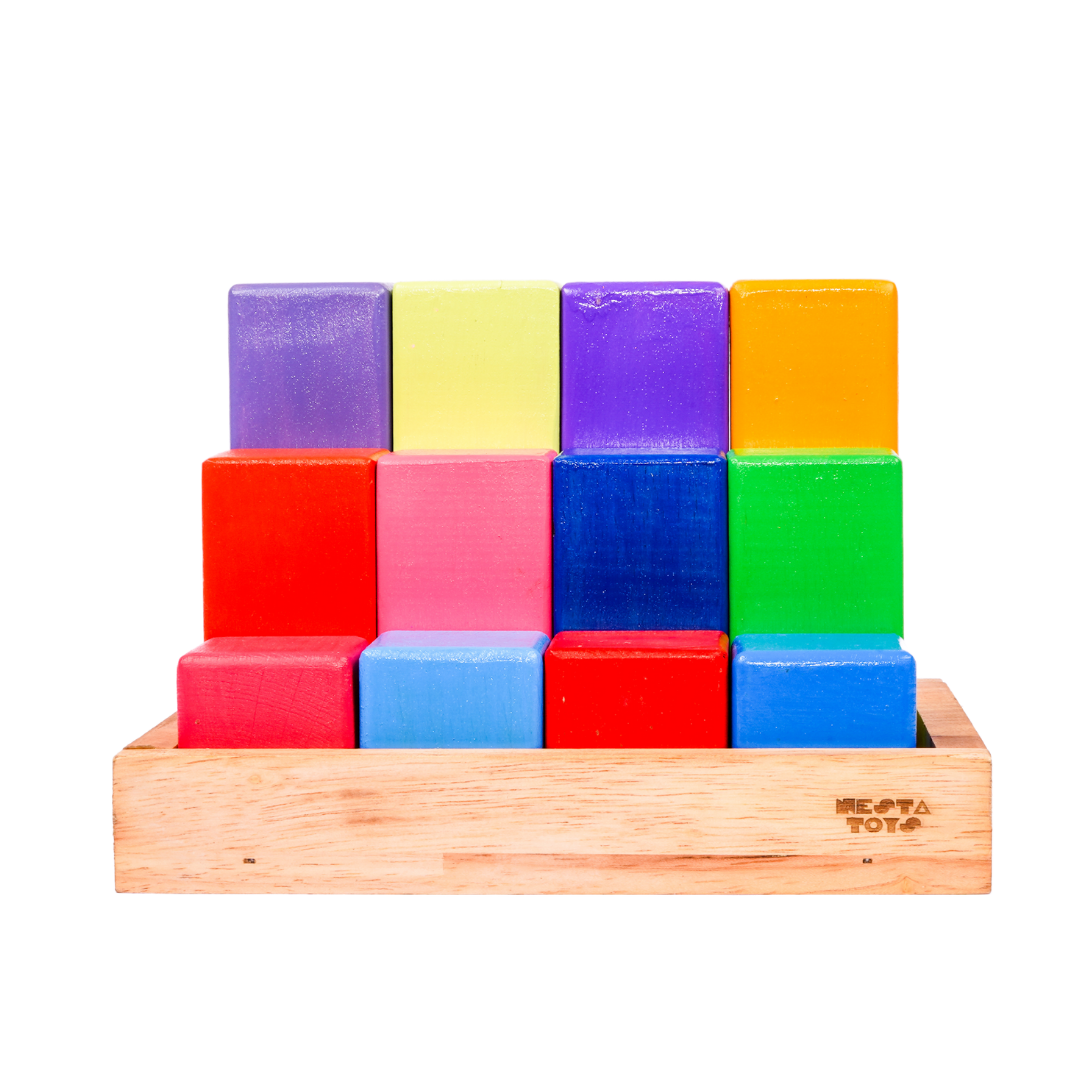 Wooden Building Blocks with Tray, Rainbow Math Rod Toy, nesta toys, building blocks