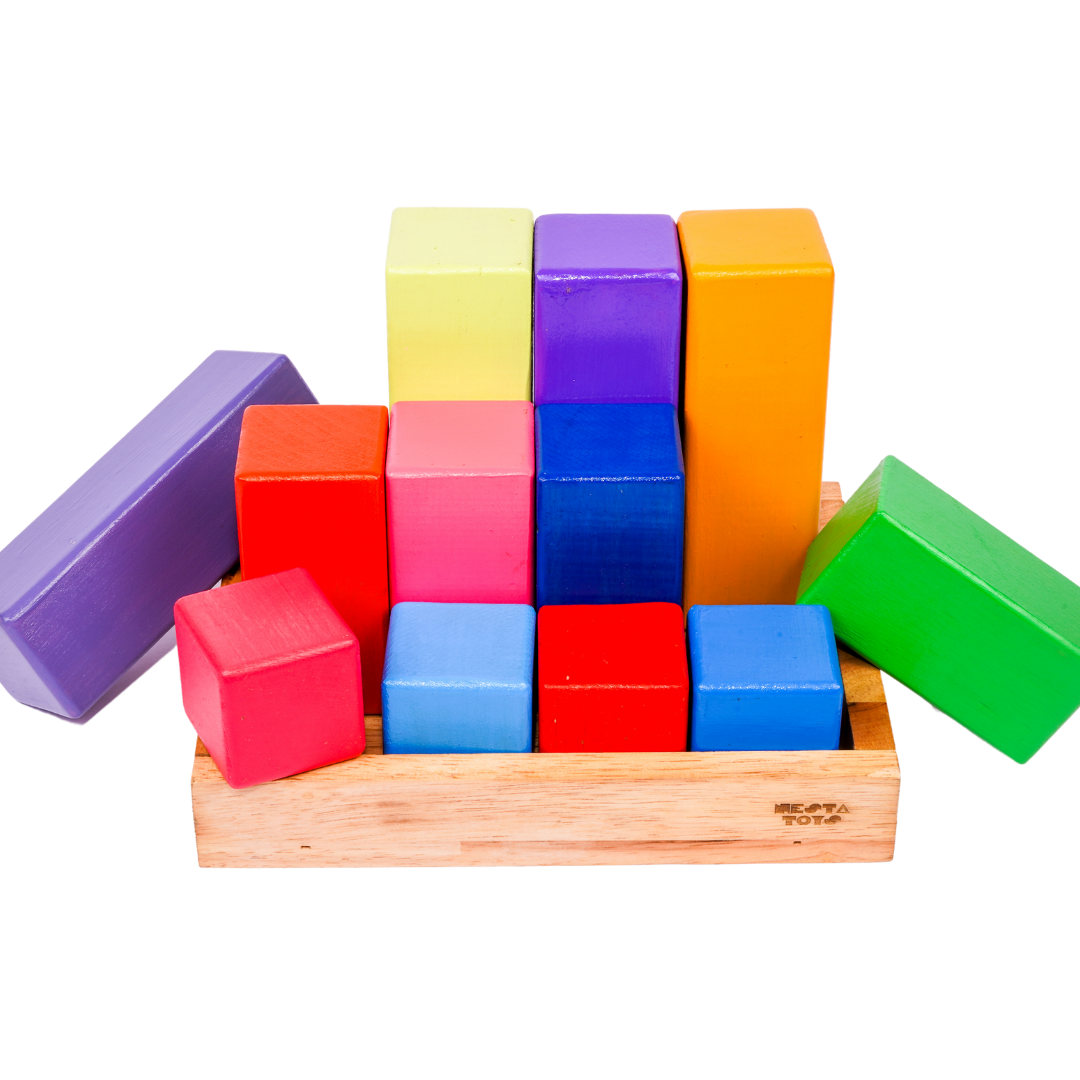 Wooden Building Blocks with Tray, Rainbow Math Rod Toy, nesta toys, building blocks