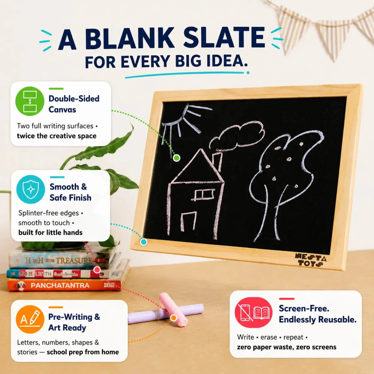 Double Sided Blackboard Slate | Pre - writing Toys for Kids - NESTA TOYS