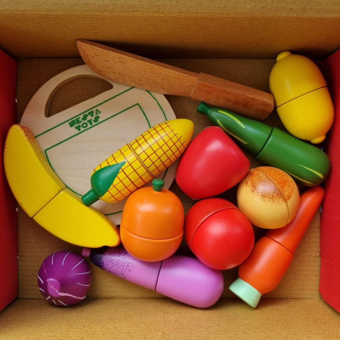 Wooden Vegetable and Fruit Toy Set 15 Pcs Magnetic Toys nestatoys