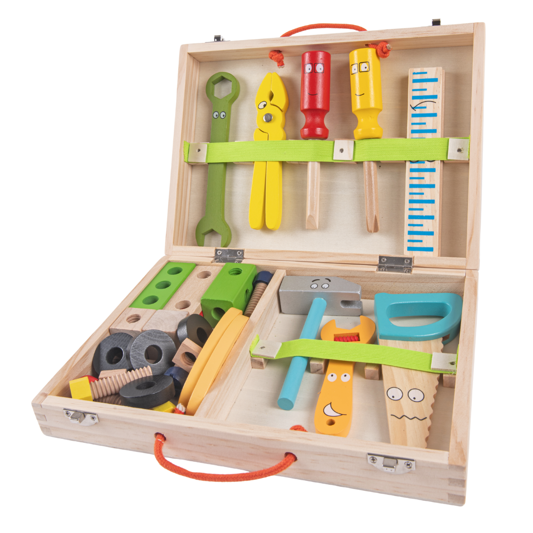 33 Piece Wooden Tool Kit Set with Tool Box nestatoys