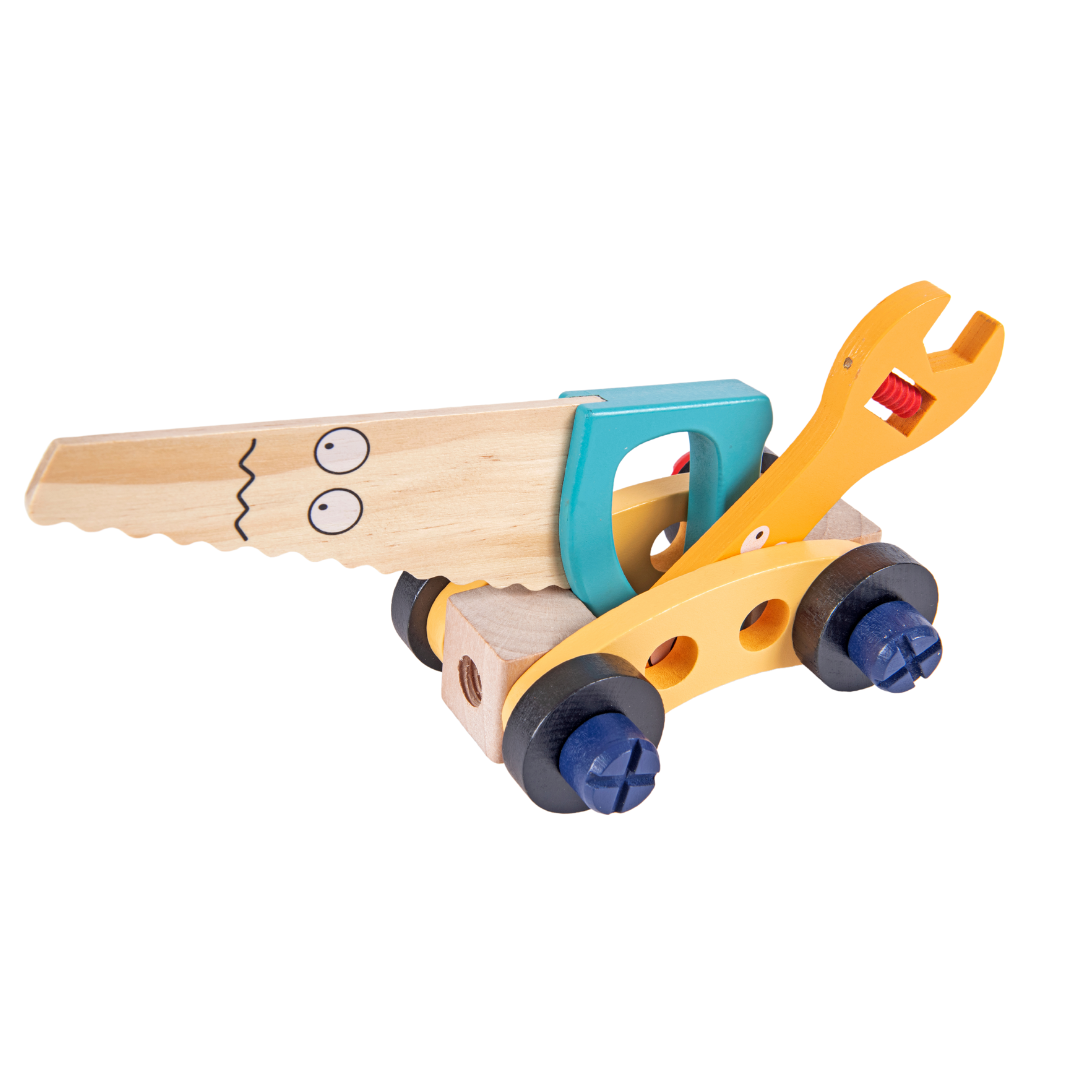 wooden tool kit, toddler toys, preschool toys, pretend play, wooden toys, eco-friendly toys, educational toys, construction toys, fine motor skills, imaginative play, channapatna toys, nesta toys