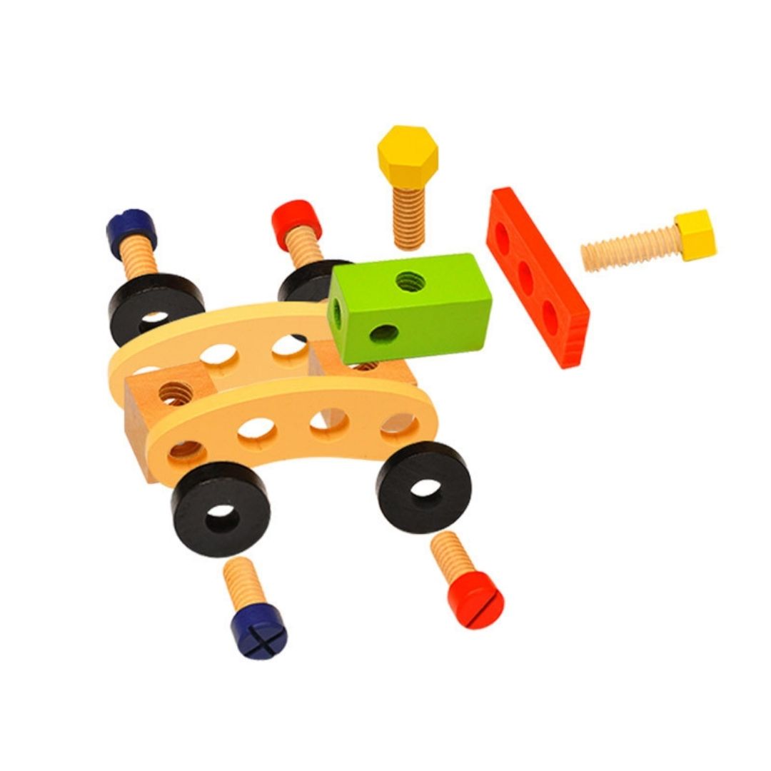 wooden tool kit, toddler toys, preschool toys, pretend play, wooden toys, eco-friendly toys, educational toys, construction toys, fine motor skills, imaginative play, channapatna toys, nesta toys