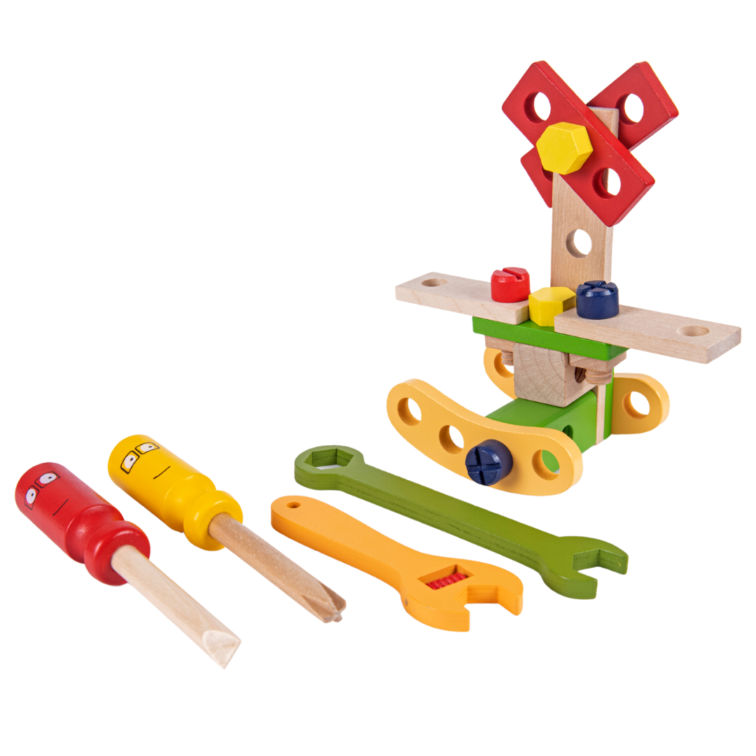 wooden tool kit, toddler toys, preschool toys, pretend play, wooden toys, eco-friendly toys, educational toys, construction toys, fine motor skills, imaginative play, channapatna toys, nesta toys