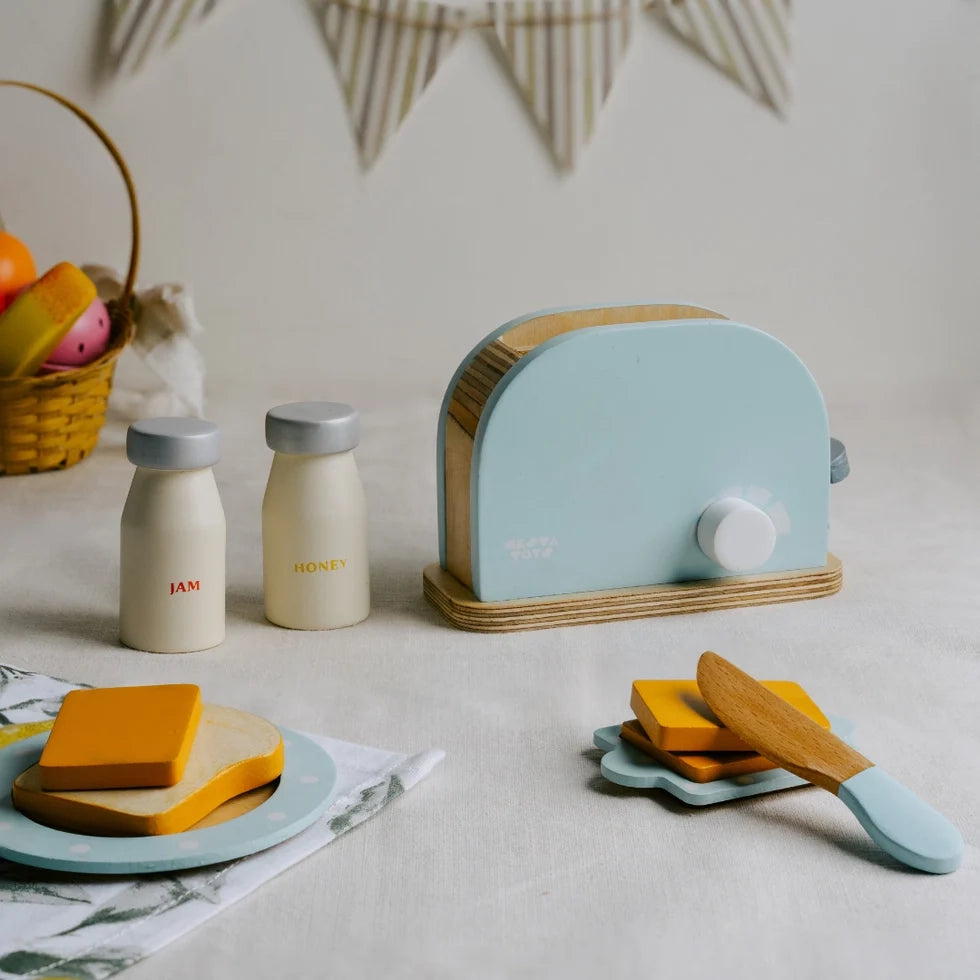 NESTA TOYS - Wooden Bread Pop-up Toaster (Blue)