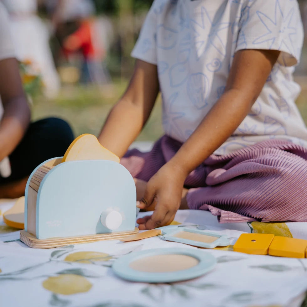 NESTA TOYS - Wooden Bread Pop-up Toaster (Blue) - Kitchen Set Toy