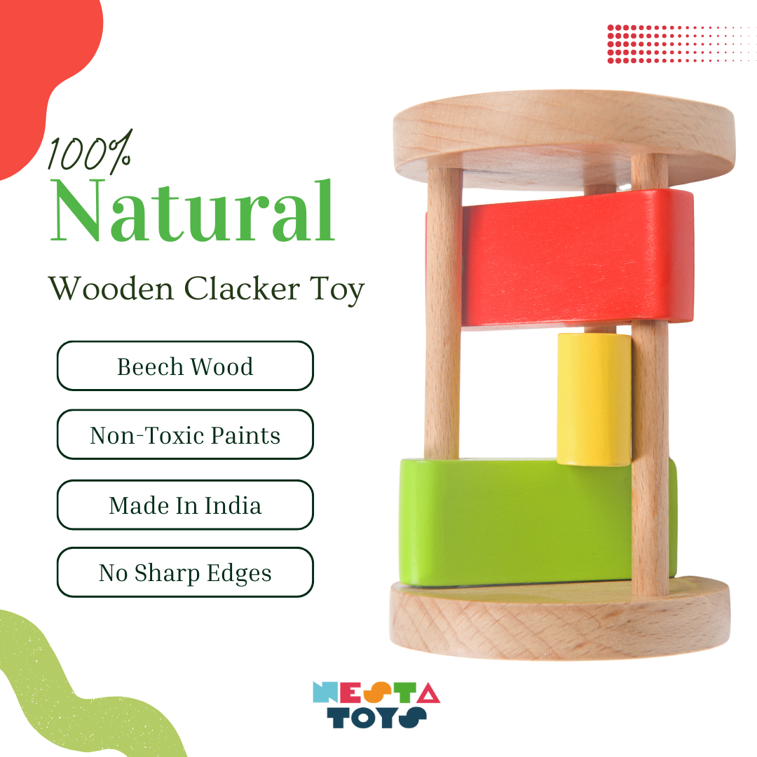 Wooden Clacker Toy, Rattle for Babies, baby teether, wooden rattle, wooden learning toy, baby toys, montessori toys, rainbow toys, nesta toys