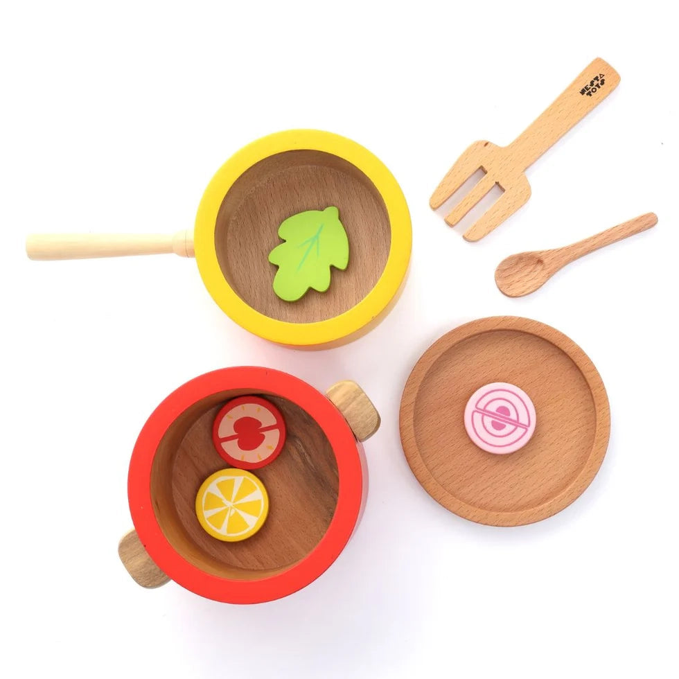 Wooden Kitchen Play Set - Cooking Toy for Kids (9 Pcs)