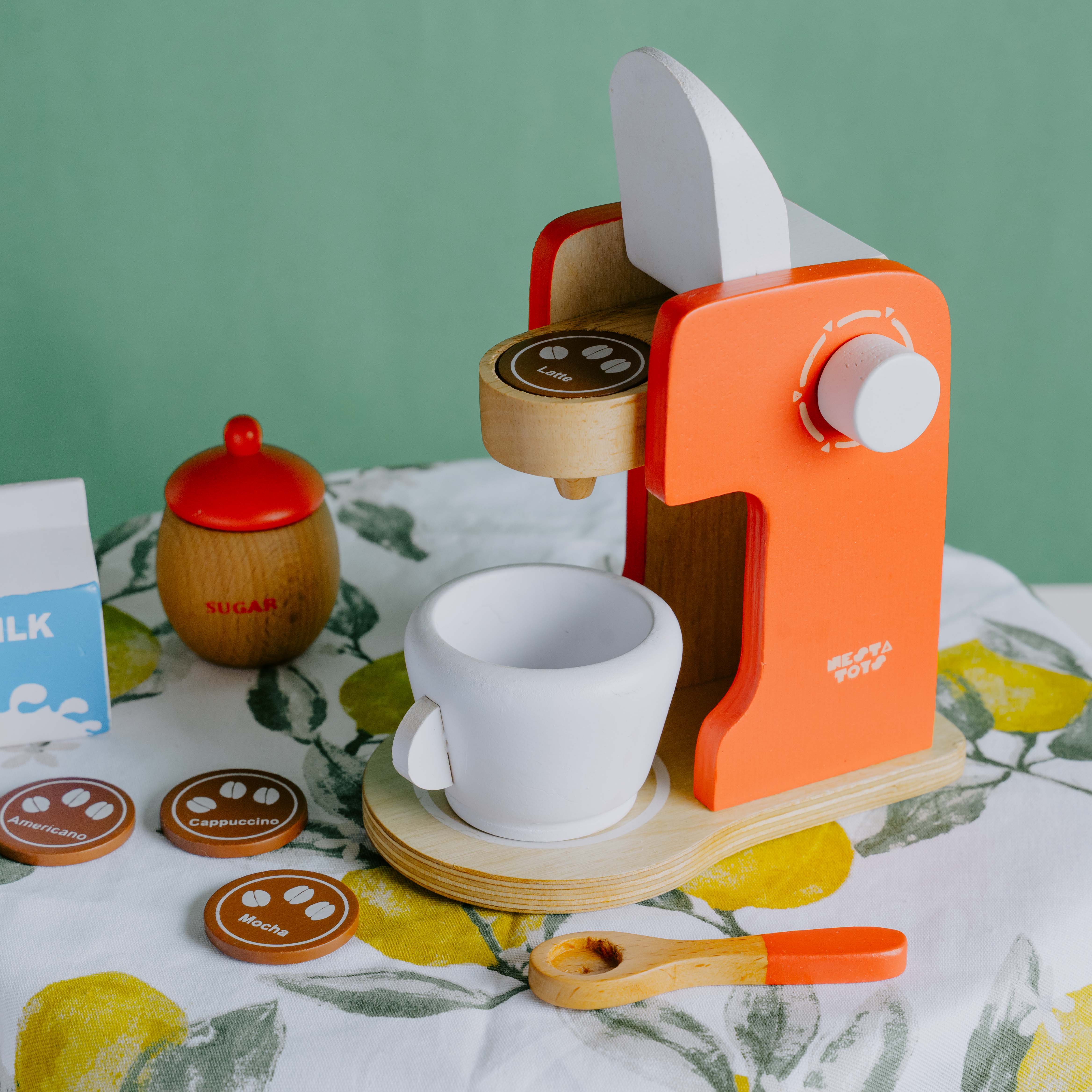 Wooden Coffee Maker Toy, Pretend Play, Kitchen Toys, role play toys, buy toys online, made in india toys, nesta toys, toys for kids, gifts for kids,  toys girls, toys boys, kitchen set toy, cooking toy, play fruits, play vegetables, play food
