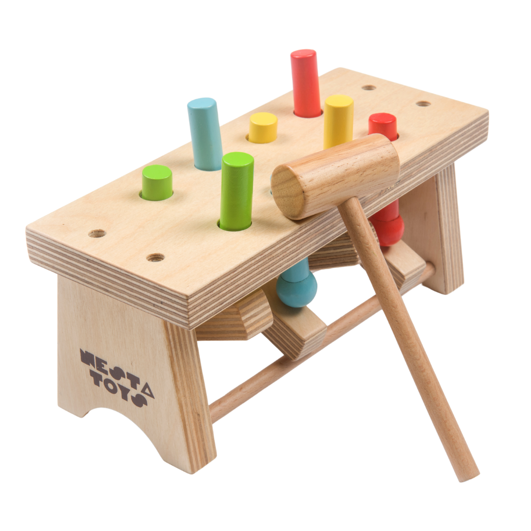 Pounding Bench Wooden Toy with Hammer, baby toys, wooden toys, montessori toys, waldorf toys, hammer for baby, wooden toys, baby toys