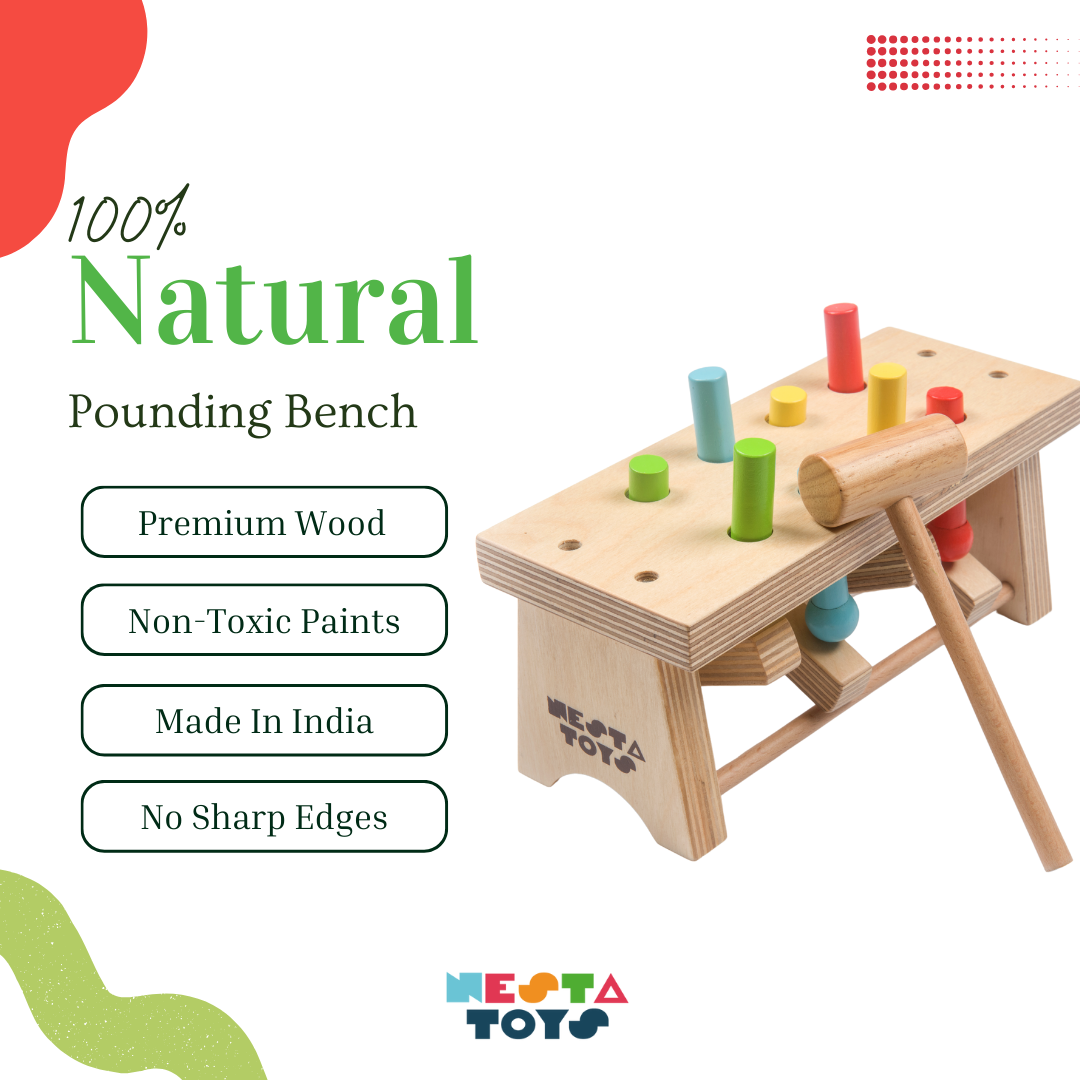 Pounding Bench Wooden Toy with Hammer, baby toys, wooden toys, montessori toys, waldorf toys, hammer for baby, wooden toys, baby toys