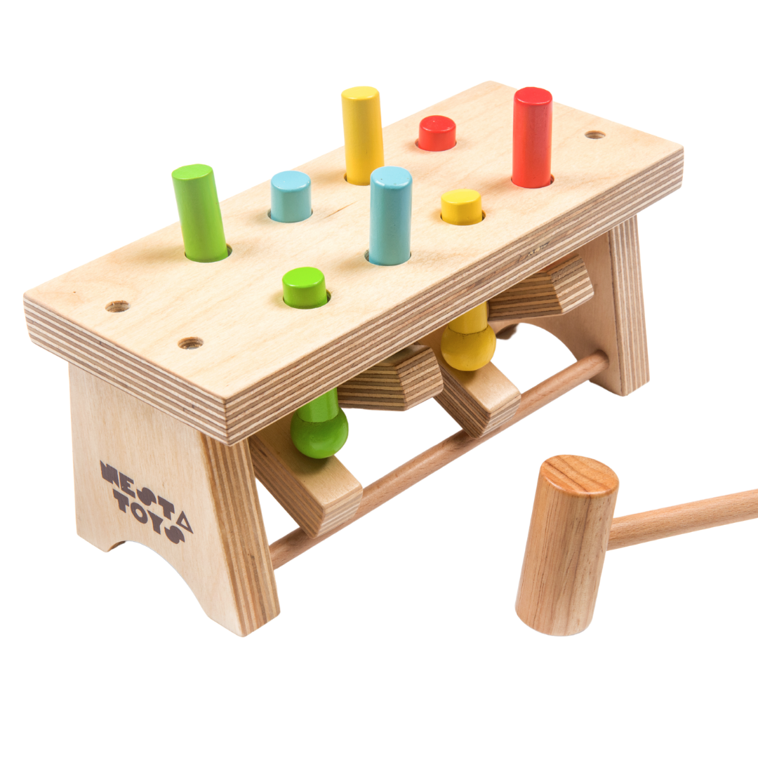 Pounding Bench Wooden Toy with Hammer, baby toys, wooden toys, montessori toys, waldorf toys, hammer for baby, wooden toys, baby toys