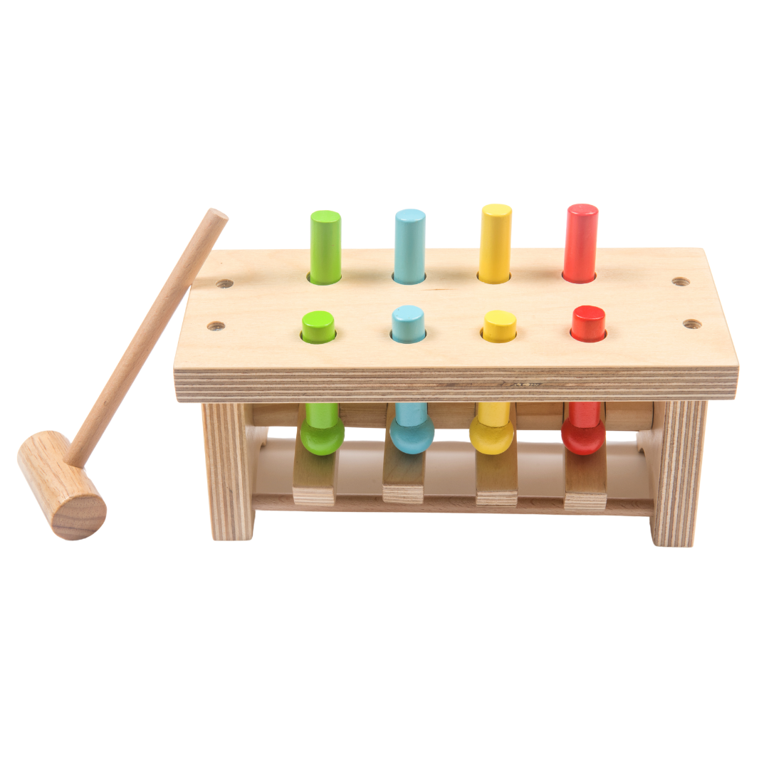 Pounding Bench Wooden Toy with Hammer, baby toys, wooden toys, montessori toys, waldorf toys, hammer for baby, wooden toys, baby toys