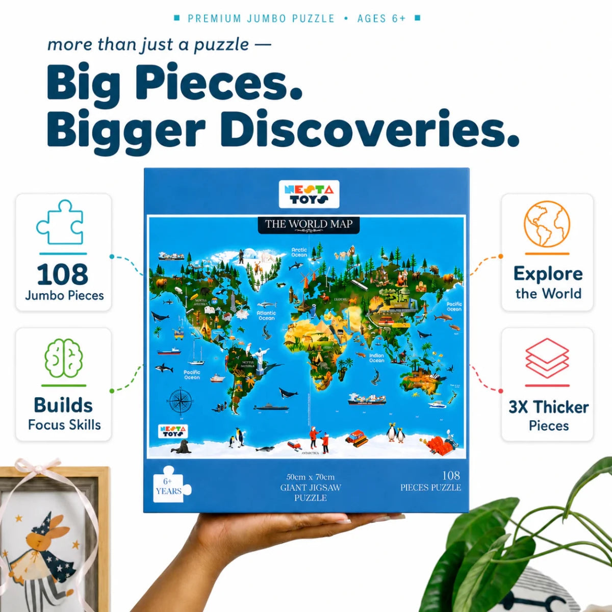 World Map Jigsaw Puzzle (108 Jumbo Pieces) - NESTA TOYS