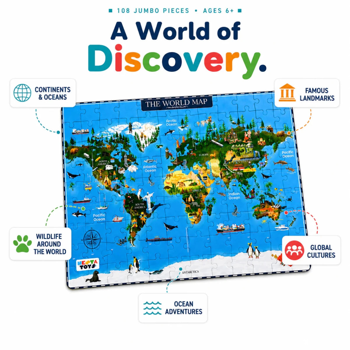 World Map Jigsaw Puzzle (108 Jumbo Pieces) - NESTA TOYS