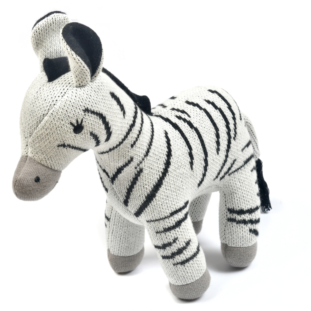 Zippy the Zebra - Knitted Cotton Animal Plush Toy for Kids